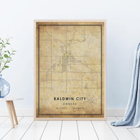 
              Baldwin City, Kansas Vintage Style Map Print
            