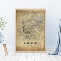 
              Cincinnati, Ohio Vintage Style Map Print 
            