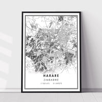 
              Harare, Zimbabwe Modern Style Map Print 
            