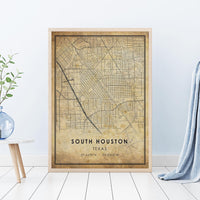 
              South Houston, Texas Vintage Style Map Print
            