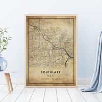 
              Southlake, Texas Vintage Style Map Print 
            