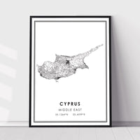 
              Cyprus, Middle East Modern Style Map Print 
            