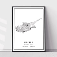 Cyprus, Middle East Modern Style Map Print 