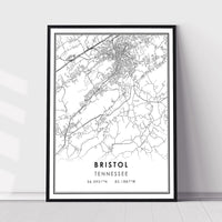 Bristol, Tennessee Modern Map Print 