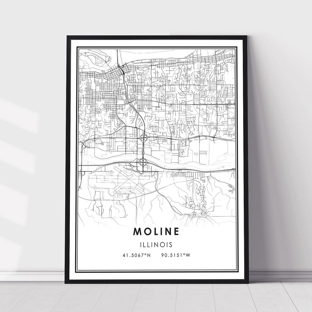 Moline, Illinois Modern Map Print 