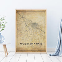 
              Polignano a Mare, Bari, Italy Vintage Style Map Print 
            