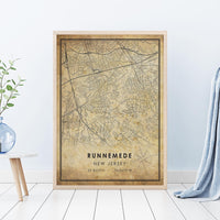 
              Runnemede, New Jersey Vintage Style Map Print 
            