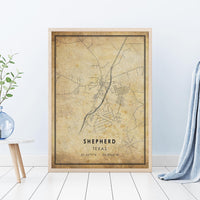 
              Shepherd, Texas Vintage Style Map Print 
            