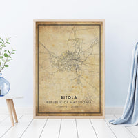 
              Bitola, Republic Of Macedonia Vintage Style Map Print
            