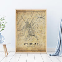 
              Cumberland, Maryland Vintage Style Map Print
            
