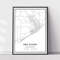 Two Rivers, Wisconsin Modern Map Print 