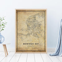 
              Montego Bay, Jamaica Vintage Style Map Print 
            