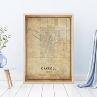
              Carroll, Iowa Vintage Style Map Print 
            