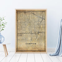 
              Compton, California Vintage Style Map Print 
            