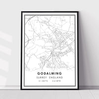 
              Godalming, Surrey England Modern Style Map Print 
            