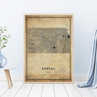 
              Kansas, United States Vintage Style Map Print 
            