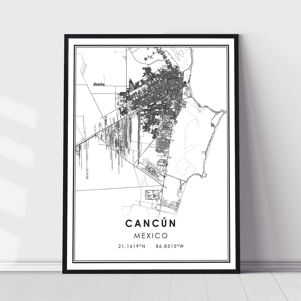 Cancun, Mexico Modern Style Map Print 