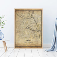 
              Basel, Switzerland Vintage Style Map Print 
            