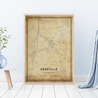 Abbeville, Alabama Vintage Style Map Print