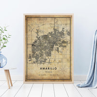 Amarillo, Texas Vintage Style Map Print 