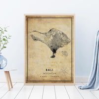 
              Bali, Indonesia Vintage Style Map Print 
            