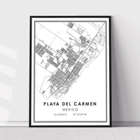 Playa del Carmen, Mexico Modern Style Map Print 