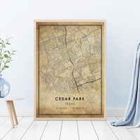 
              Cedar Park, Texas Vintage Style Map Print 
            