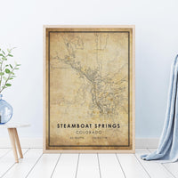 
              Steamboat Springs, Colorado Vintage Style Map Print 
            