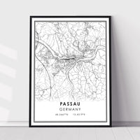 Passau, Germany Modern Style Map Print 