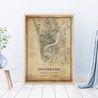 
              Chittagong, Bangladesh Vintage Style Map Print 
            