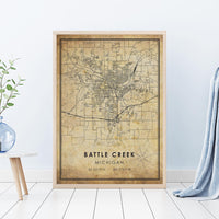 
              Battle Creek, Michigan Vintage Style Map Print 
            