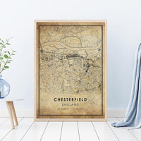 Chesterfield, England Vintage Style Map Print 
