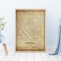 
              Campbell, Ohio Vintage Style Map Print 
            