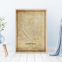 Campbell, Ohio Vintage Style Map Print 