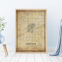 
              Lemoore, California Vintage Style Map Print 
            