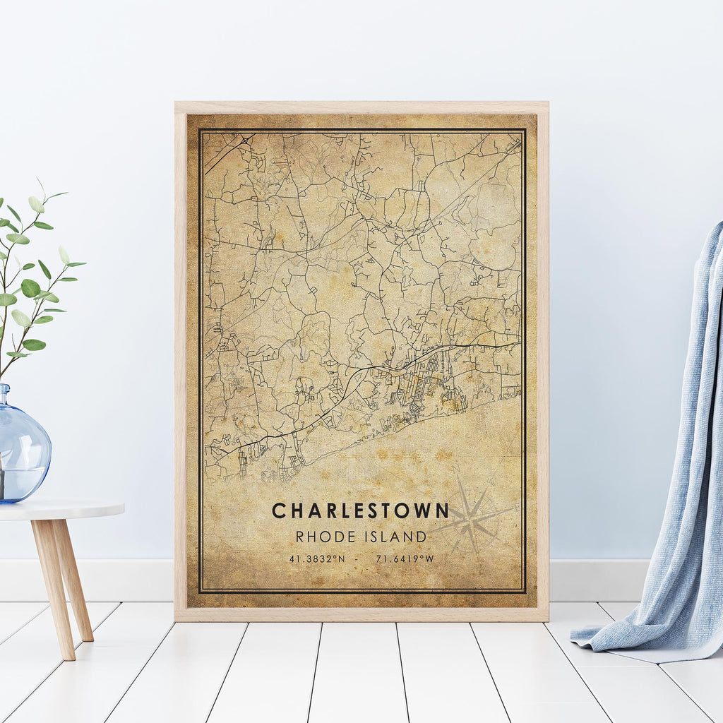 Charlestown, Rhode Island Vintage Style Map Print