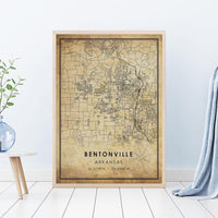 
              Bentonville, Arkansas Vintage Style Map Print 
            