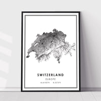 Switzerland, Europe Modern Style Map Print 