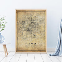 
              Bismarck, North Dakota Vintage Style Map Print 
            