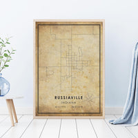 
              Russiaville, Indiana Vintage Style Map Print 
            