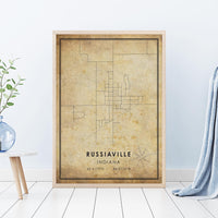 Russiaville, Indiana Vintage Style Map Print 