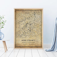 
              Ashe County, North Carolina Vintage Style Map Print 
            