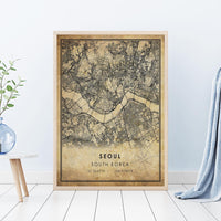 
              Seoul, South Korea Vintage Style Map Print 
            