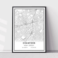 Cranford, New Jersey Modern Map Print 