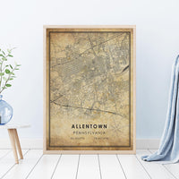 
              Allentown, Pennsylvania Vintage Style Map Print
            