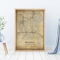 
              Bellevue, Washington Vintage Style Map Print 
            