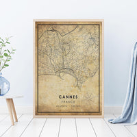 Cannes, France Vintage Style Map Print 