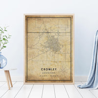 
              Crowley, Louisiana Vintage Style Map Print 
            