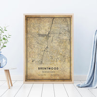
              Brentwood, Tennessee Vintage Style Map Print 
            