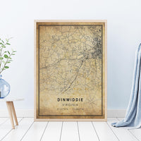 
              Dinwiddie, Virginia Vintage Style Map Print    
            